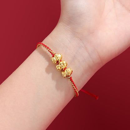 Mythstone Handmade 999 Sterling Silver Golden Year Of Snake Fu Auspicious Clouds Ingot Copper Coins Red String Fortune Braided Bracelet