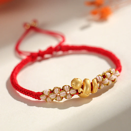 Mythstone Handmade 999 Sterling Silver Year Of The Snake Red String Heart Peach Blossom Luck Bracelet