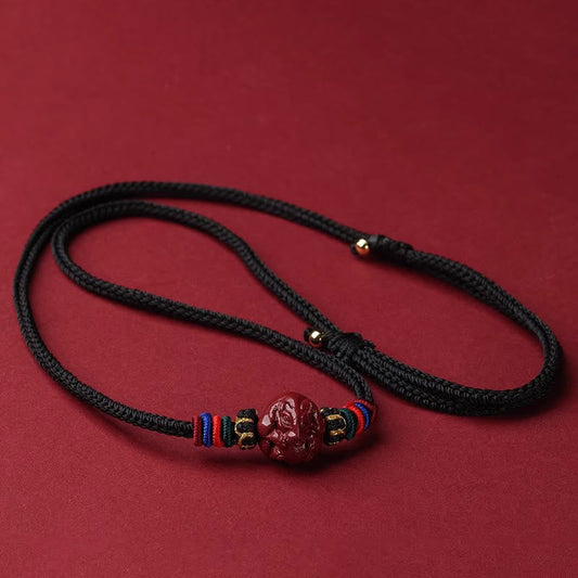 Mythstone Cinnabar Chinese Zodiac Black String Blessing Necklace Pendants