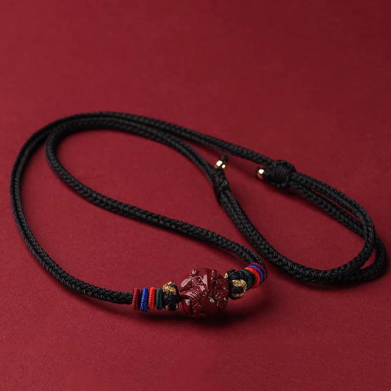 Mythstone Cinnabar Chinese Zodiac Black String Blessing Necklace Pendants