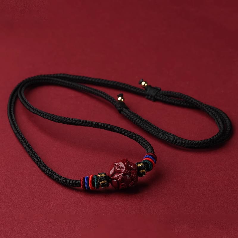 Mythstone Cinnabar Chinese Zodiac Black String Blessing Necklace Pendants