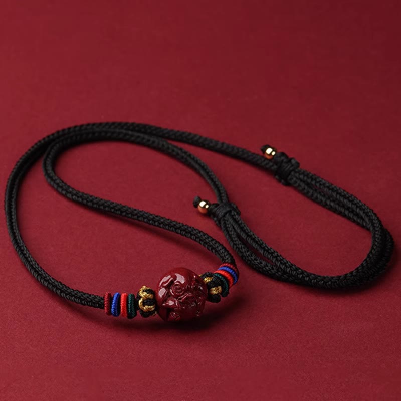 Mythstone Cinnabar Chinese Zodiac Black String Blessing Necklace Pendants