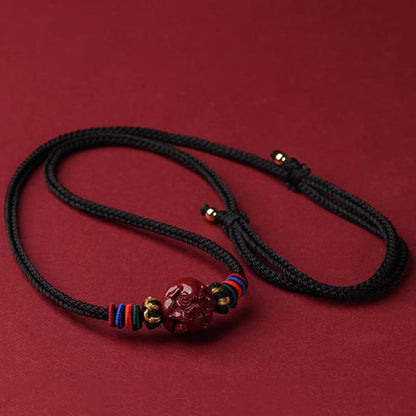 Mythstone Cinnabar Chinese Zodiac Black String Blessing Necklace Pendants