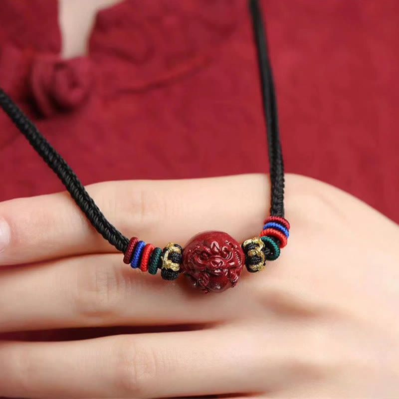 Mythstone Cinnabar Chinese Zodiac Black String Blessing Necklace Pendants