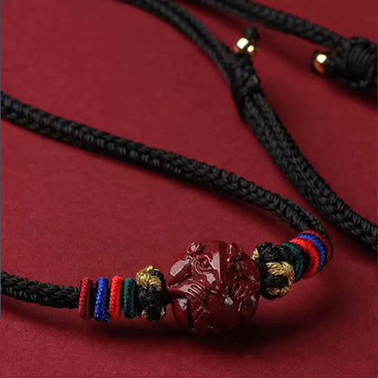 Mythstone Cinnabar Chinese Zodiac Black String Blessing Necklace Pendants