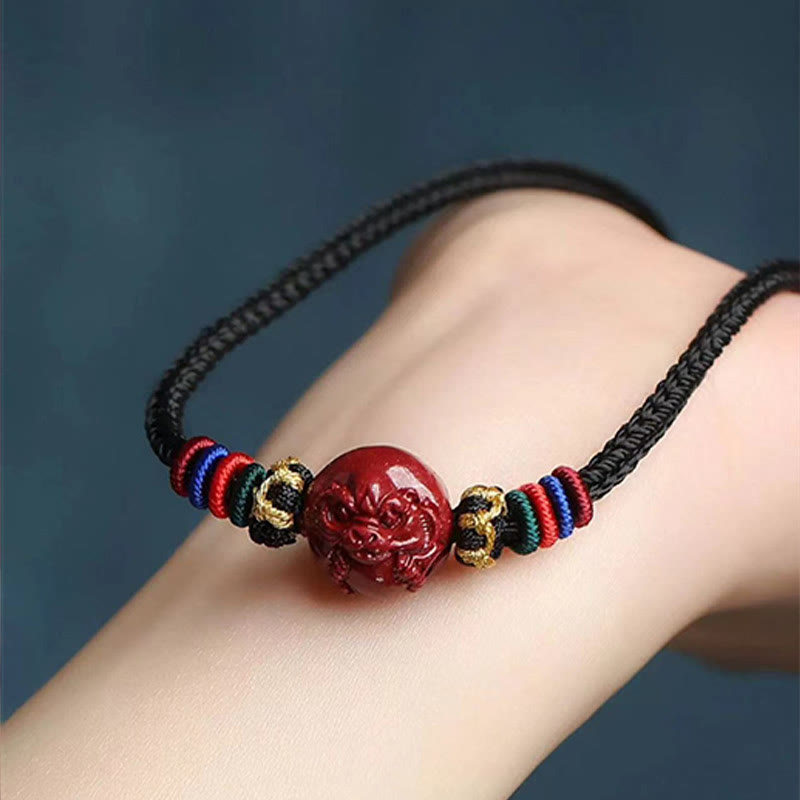 Mythstone Cinnabar Chinese Zodiac Black String Blessing Necklace Pendants