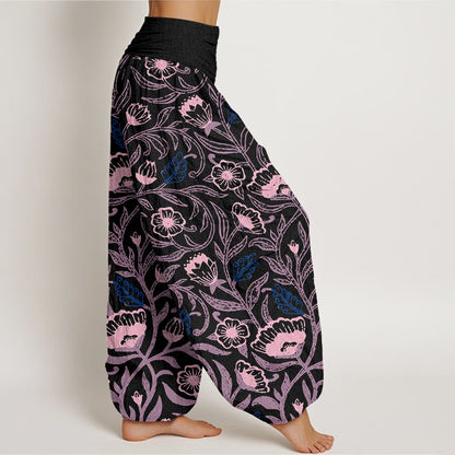 Mythstone Casual Tulips Flower Vines Design Women's Elastic Waist Harem Pants