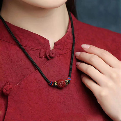 Mythstone Cinnabar Chinese Zodiac Black String Blessing Necklace Pendants