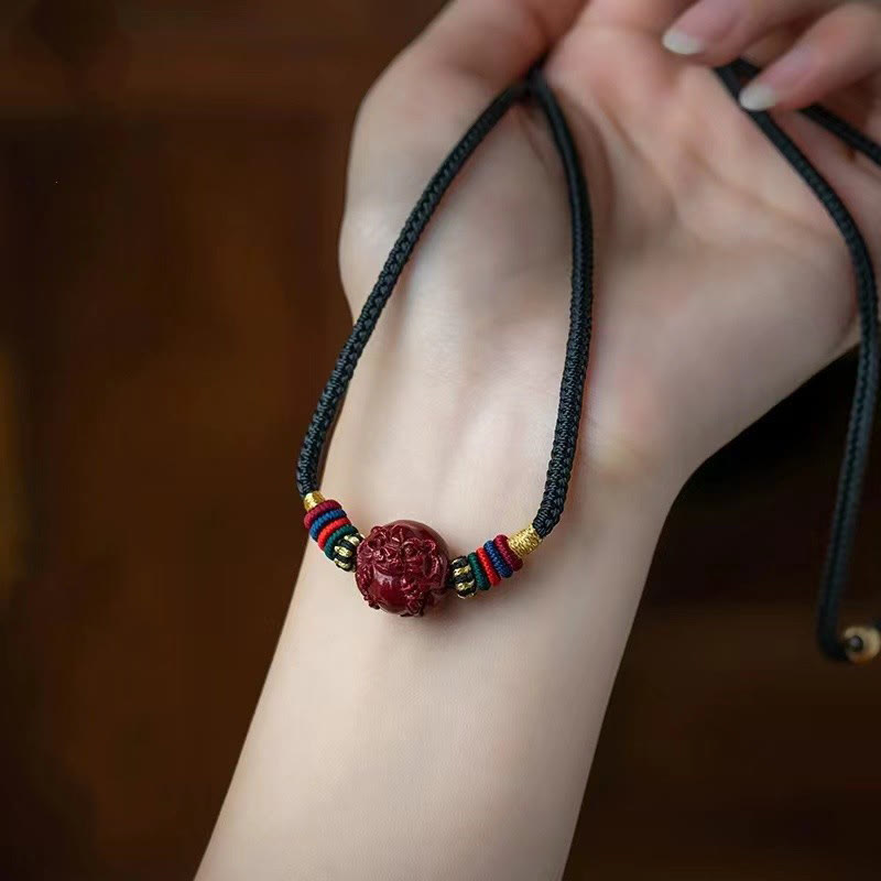 Mythstone Cinnabar Chinese Zodiac Black String Blessing Necklace Pendants