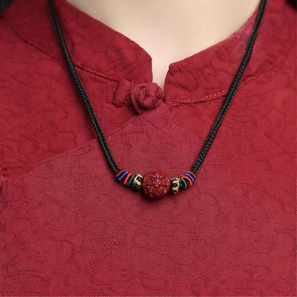 Mythstone Cinnabar Chinese Zodiac Black String Blessing Necklace Pendants