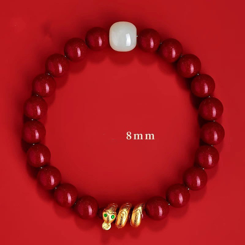 Mythstone Cinnabar Bead Hetian Jade Year Of The Snake Blessing Bracelet