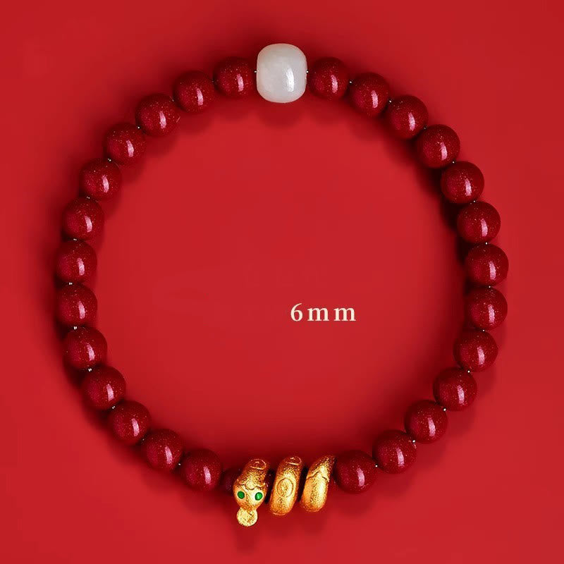 Mythstone Cinnabar Bead Hetian Jade Year Of The Snake Blessing Bracelet