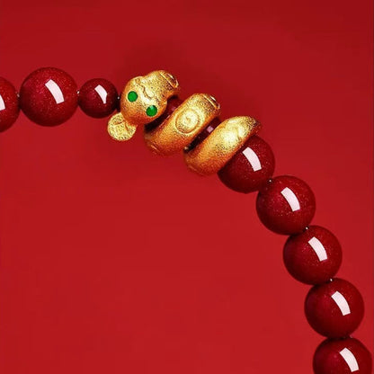 Mythstone Cinnabar Bead Hetian Jade Year Of The Snake Blessing Bracelet