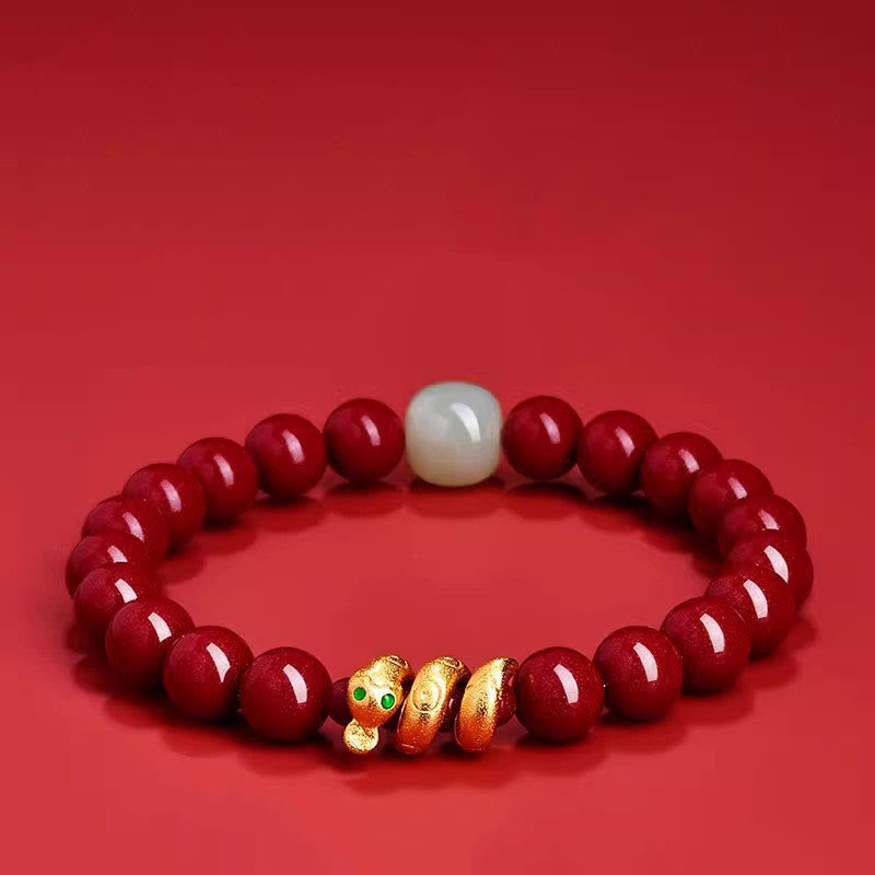 Mythstone Cinnabar Bead Hetian Jade Year Of The Snake Blessing Bracelet