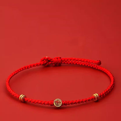 Mythstone Handmade Braided Red String 925 Sterling Silver Fu Character Luck Bracelet