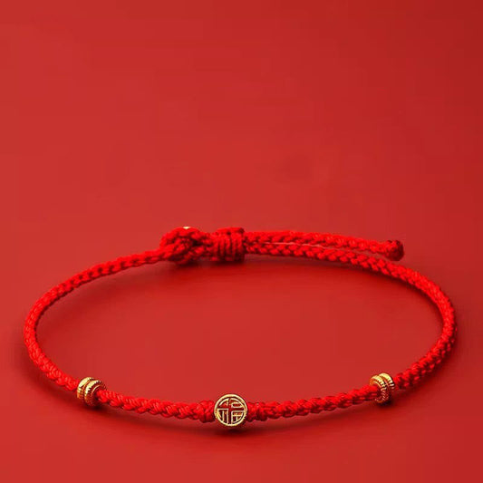 Mythstone Handmade Braided Red String 925 Sterling Silver Fu Character Luck Bracelet