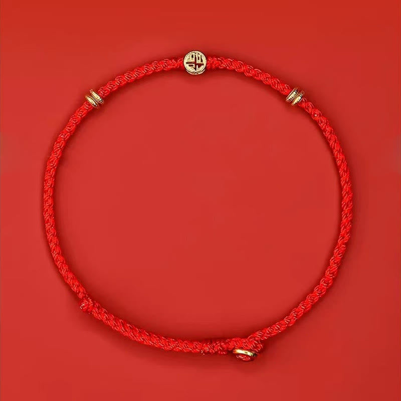 Mythstone Handmade Braided Red String 925 Sterling Silver Fu Character Luck Bracelet