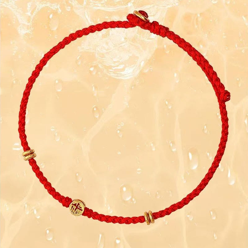 Mythstone Handmade Braided Red String 925 Sterling Silver Fu Character Luck Bracelet