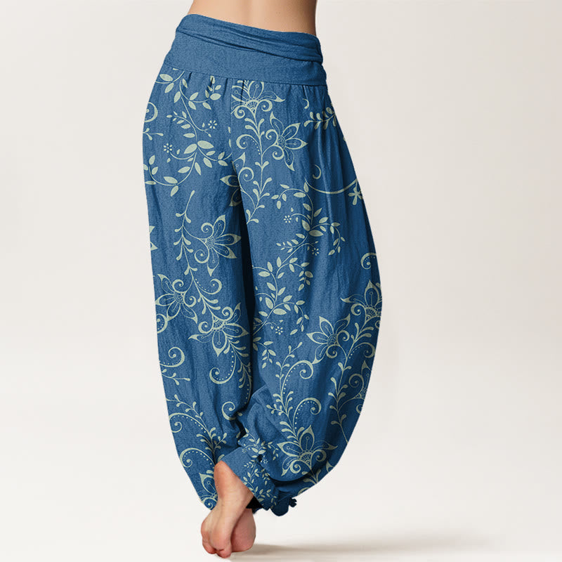 Mythstone Casual Flowers Vine Design Women's Elastic Waist Harem Pants