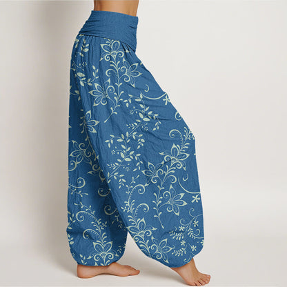 Mythstone Casual Flowers Vine Design Women's Elastic Waist Harem Pants