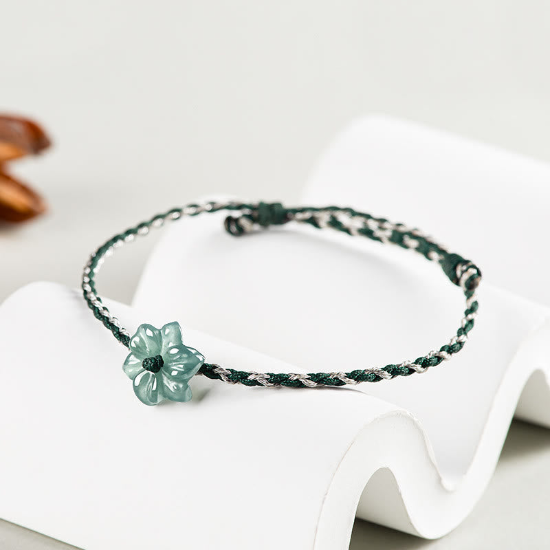 Mythstone Handmade Green String Jade Orchid Braided Prosperity Bracelet