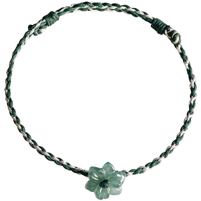 Mythstone Handmade Green String Jade Orchid Braided Prosperity Bracelet