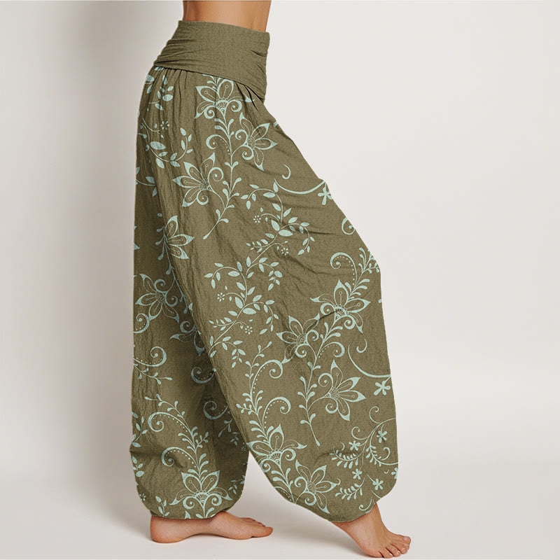 Mythstone Casual Flowers Vine Design Women's Elastic Waist Harem Pants