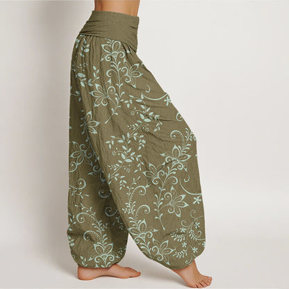 Mythstone Casual Flowers Vine Design Women's Elastic Waist Harem Pants