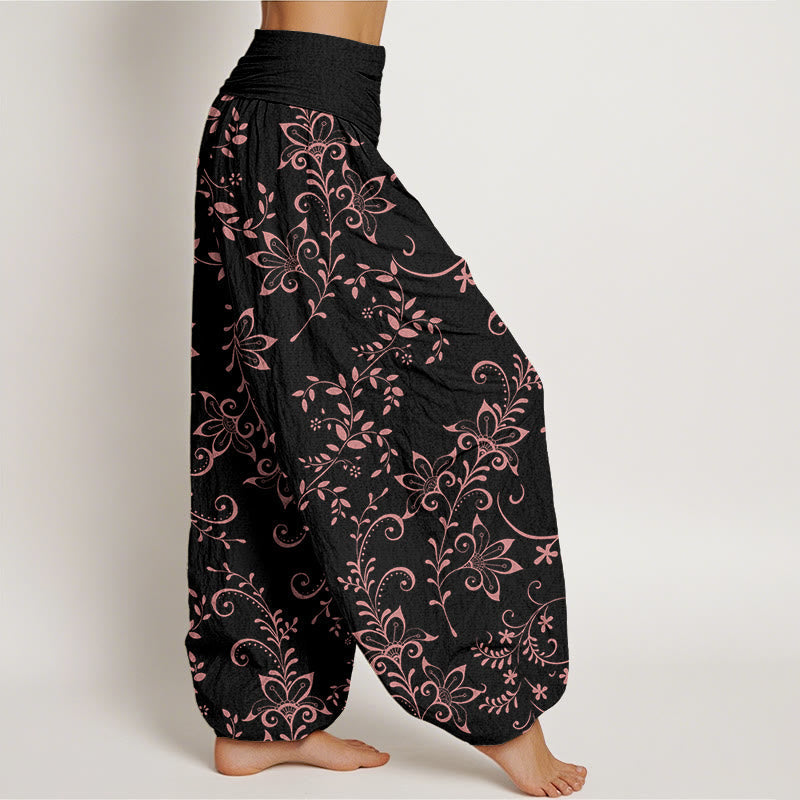 Mythstone Casual Flowers Vine Design Women's Elastic Waist Harem Pants