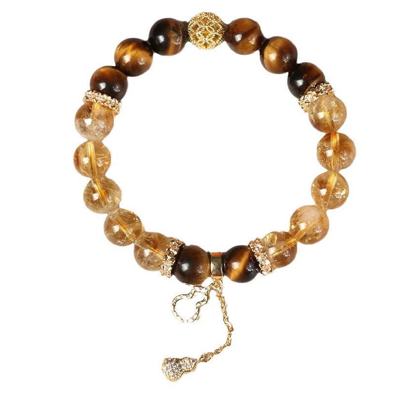 Mythstone Natural Tiger Eye Citrine Beads Fortune Gourd Strength Bracelet