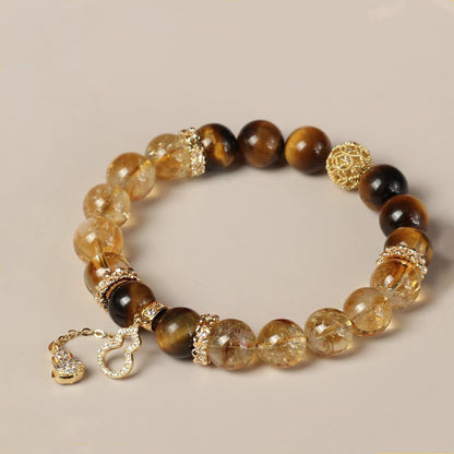 Mythstone Natural Tiger Eye Citrine Beads Fortune Gourd Strength Bracelet