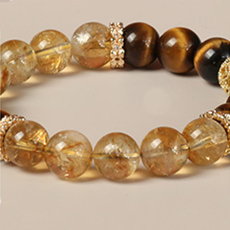 Mythstone Natural Tiger Eye Citrine Beads Fortune Gourd Strength Bracelet