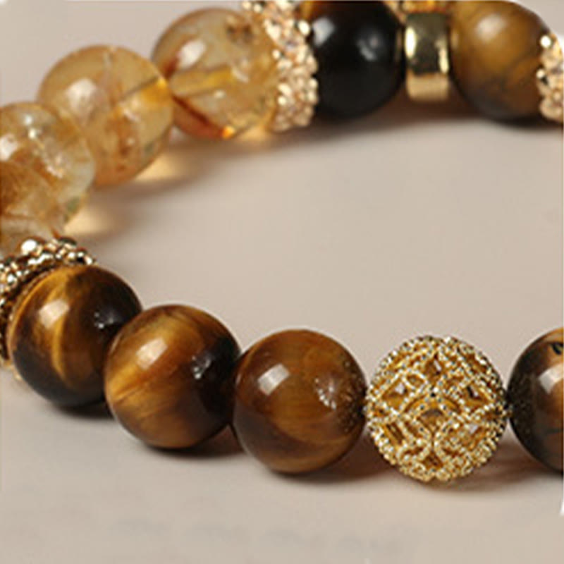 Mythstone Natural Tiger Eye Citrine Beads Fortune Gourd Strength Bracelet