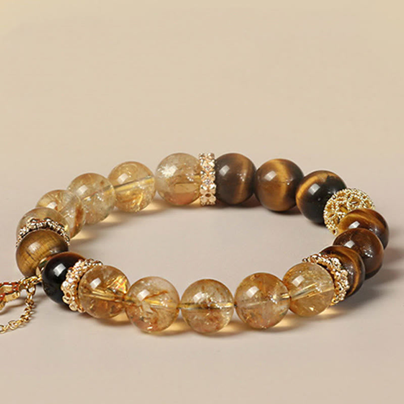 Mythstone Natural Tiger Eye Citrine Beads Fortune Gourd Strength Bracelet