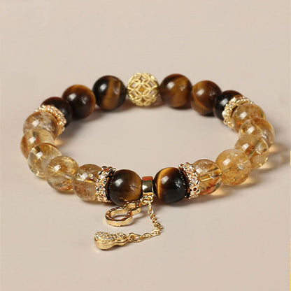 Mythstone Natural Tiger Eye Citrine Beads Fortune Gourd Strength Bracelet