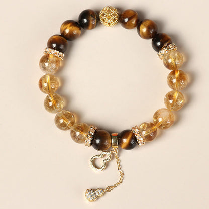 Mythstone Natural Tiger Eye Citrine Beads Fortune Gourd Strength Bracelet