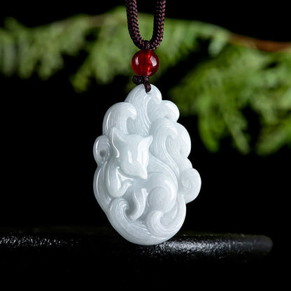 Mythstone Natural Jade Nine-tailed Fox Luck Necklace Pendant