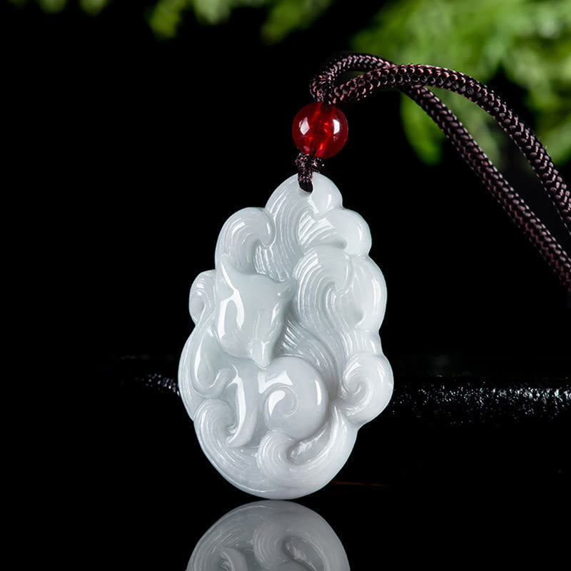 Mythstone Natural Jade Nine-tailed Fox Luck Necklace Pendant