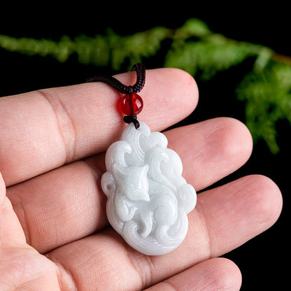 Mythstone Natural Jade Nine-tailed Fox Luck Necklace Pendant