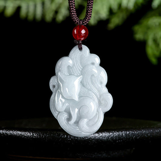 Mythstone Natural Jade Nine-tailed Fox Luck Necklace Pendant