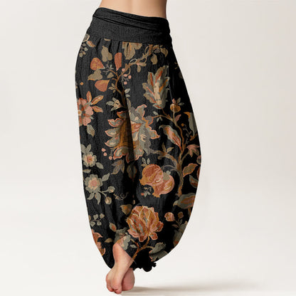 Mythstone Casual Blooming Flowers Buds Design Women's Elastic Waist Harem Pants