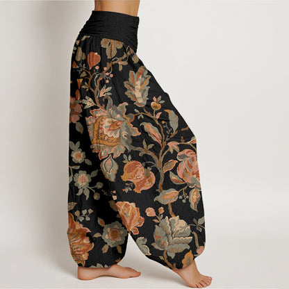 Mythstone Casual Blooming Flowers Buds Design Women's Elastic Waist Harem Pants