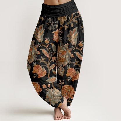 Mythstone Casual Blooming Flowers Buds Design Women's Elastic Waist Harem Pants