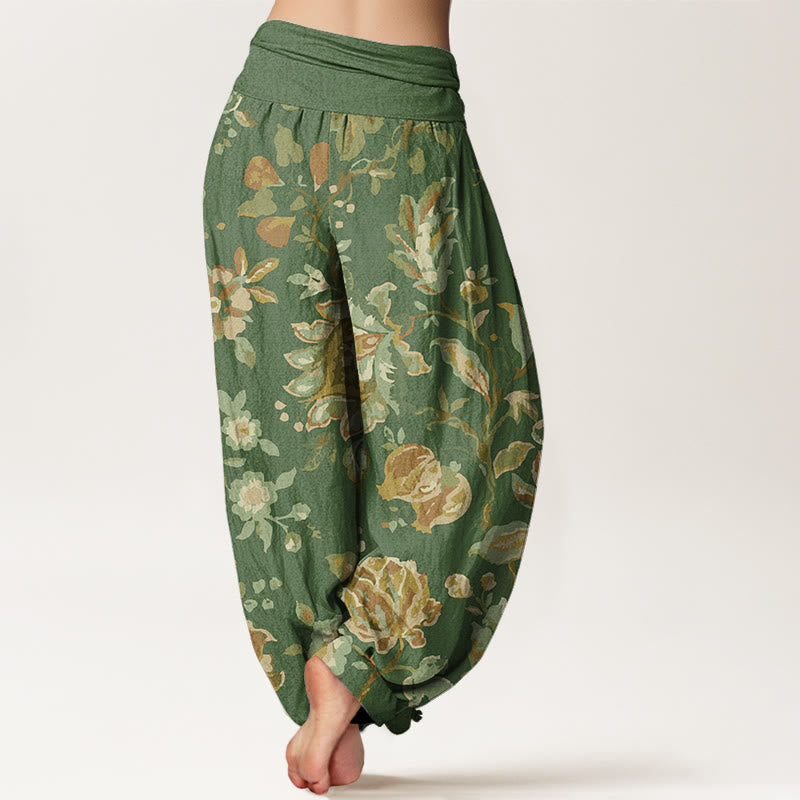 Mythstone Casual Blooming Flowers Buds Design Women's Elastic Waist Harem Pants