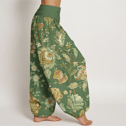 Mythstone Casual Blooming Flowers Buds Design Women's Elastic Waist Harem Pants