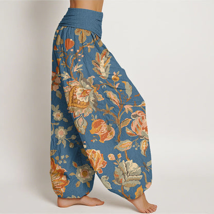 Mythstone Casual Blooming Flowers Buds Design Women's Elastic Waist Harem Pants