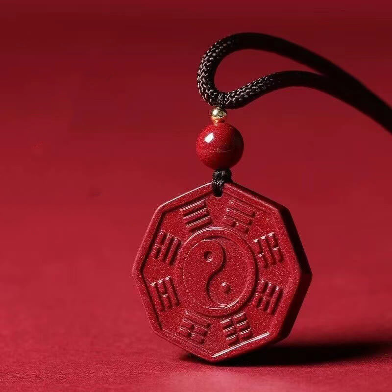 Mythstone Natural Cinnabar Bagua Taishang Laojun Fu Character Calm Necklace Pendant