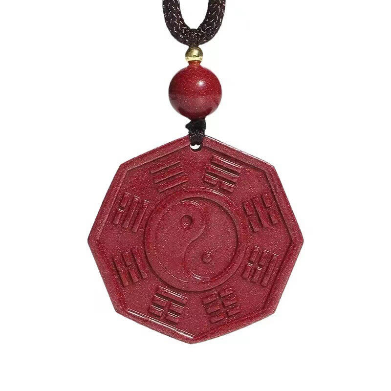 Mythstone Natural Cinnabar Bagua Taishang Laojun Fu Character Calm Necklace Pendant