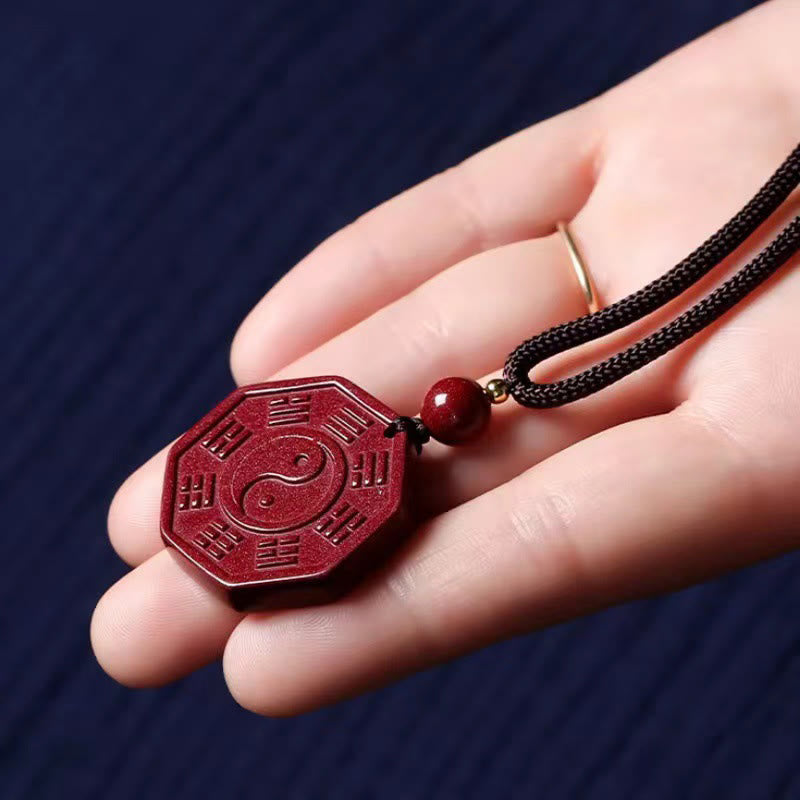 Mythstone Natural Cinnabar Bagua Taishang Laojun Fu Character Calm Necklace Pendant