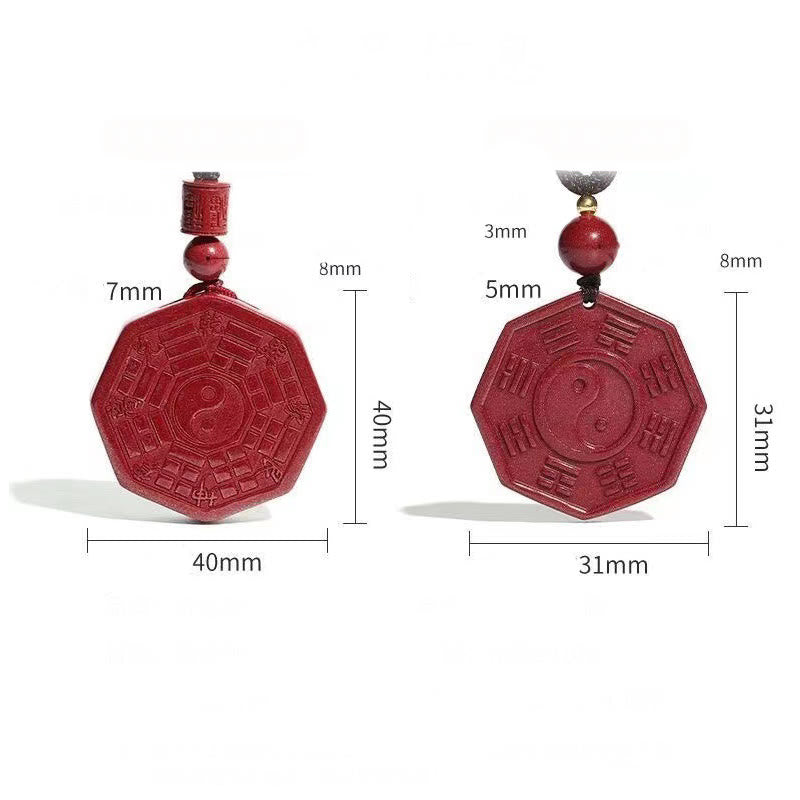 Mythstone Natural Cinnabar Bagua Taishang Laojun Fu Character Calm Necklace Pendant